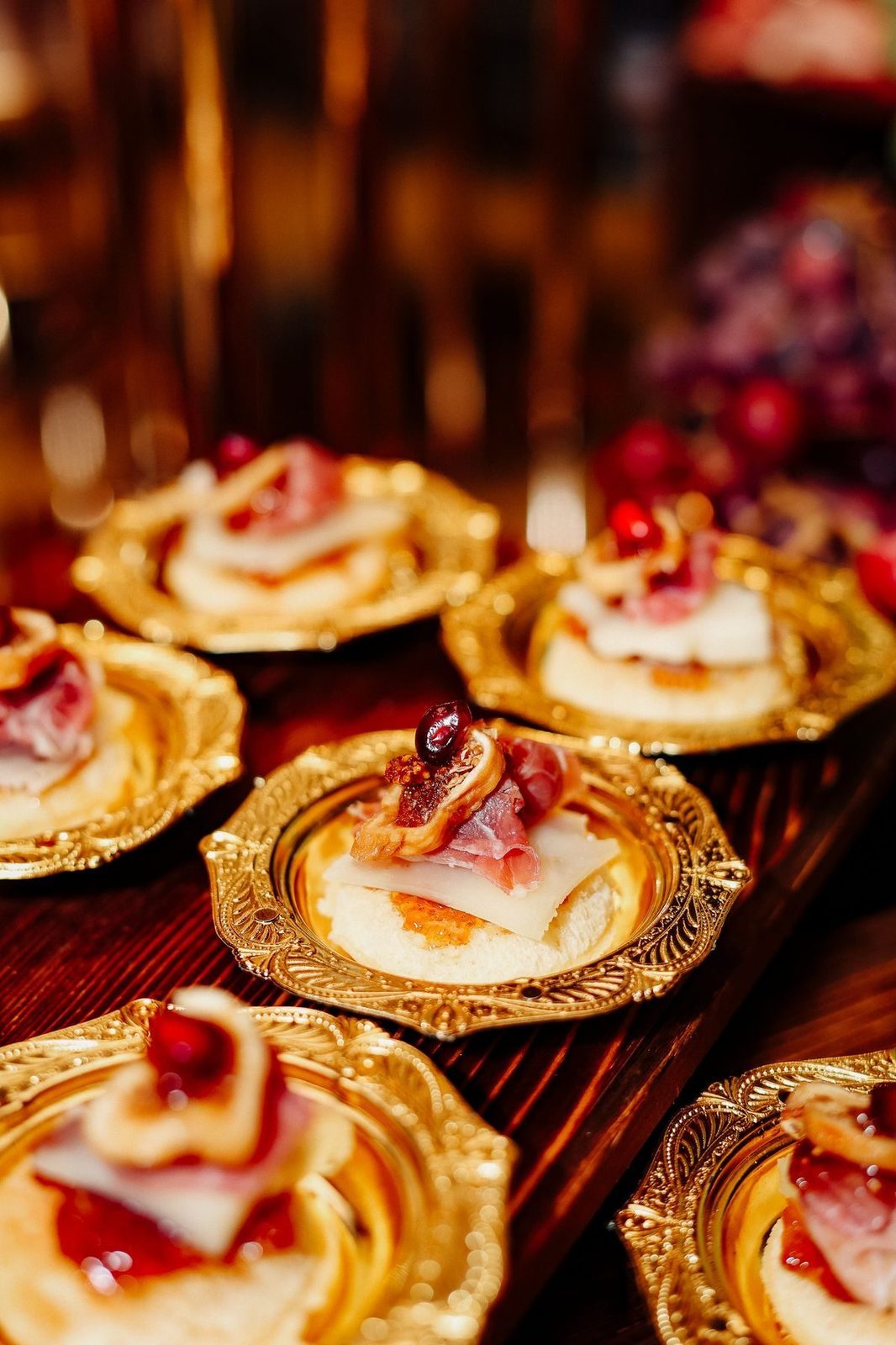 Canapes on gold scalloped plates