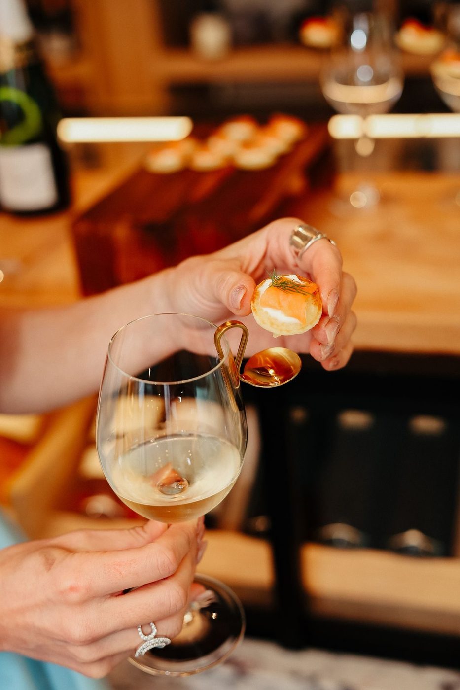 Canape served over a wine glass